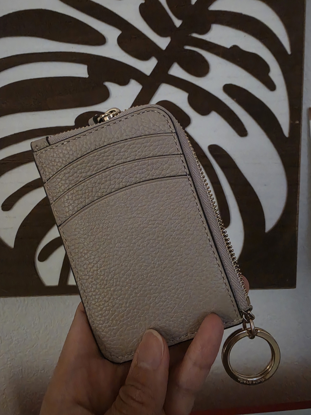 kate spade Pebbled Leather Card Keyring Wallet in Taupe - Picture 2 of 3